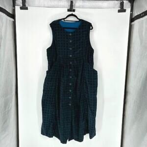 VTG Handmade Blue and Green Plaid Corduroy Jumper Dress - Plus 1X - Cottagecore